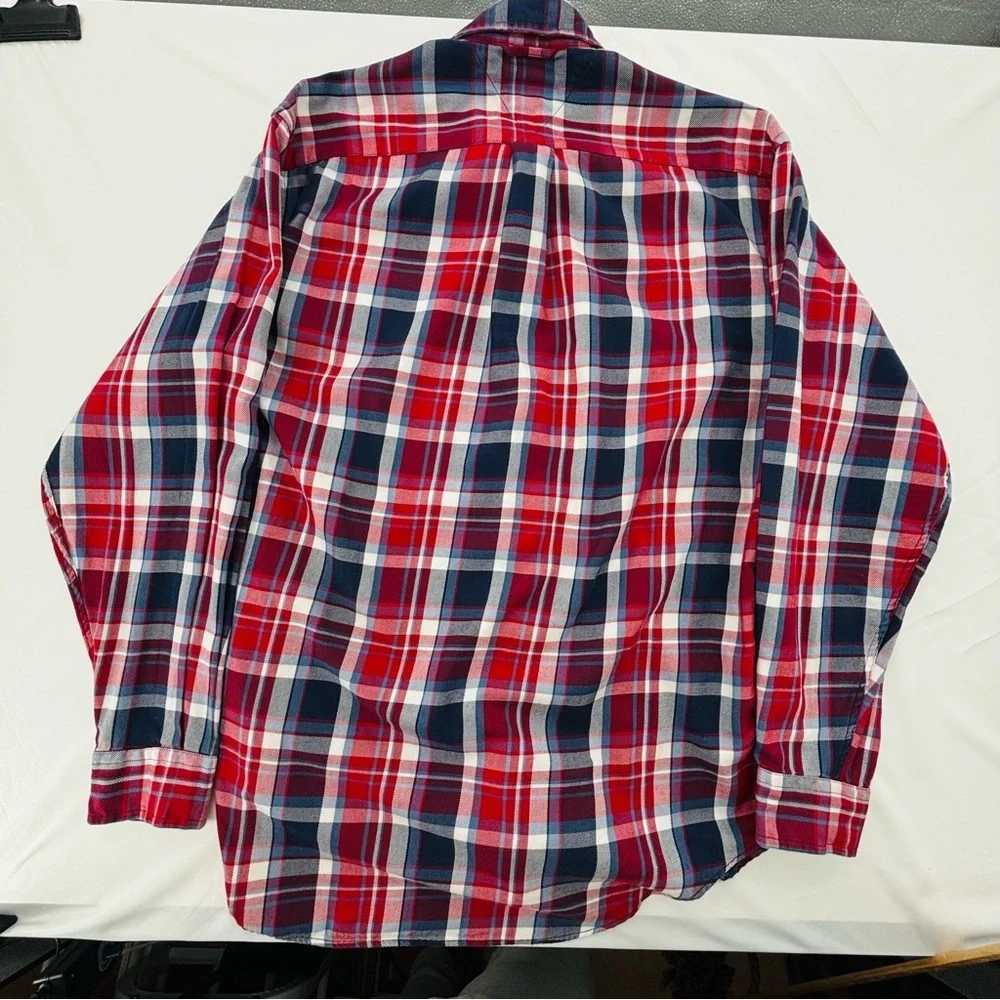 Tommy Hilfiger Navy, Red & White Flannel Checkered Button Down Shirt Size small - Picture 15 of 17
